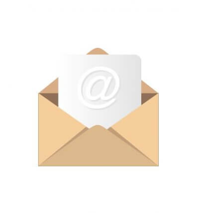 Icon eines geöffneten Briefumschlags mit einem @-Symbol, das einen E-Mail-Newsletter darstellt.